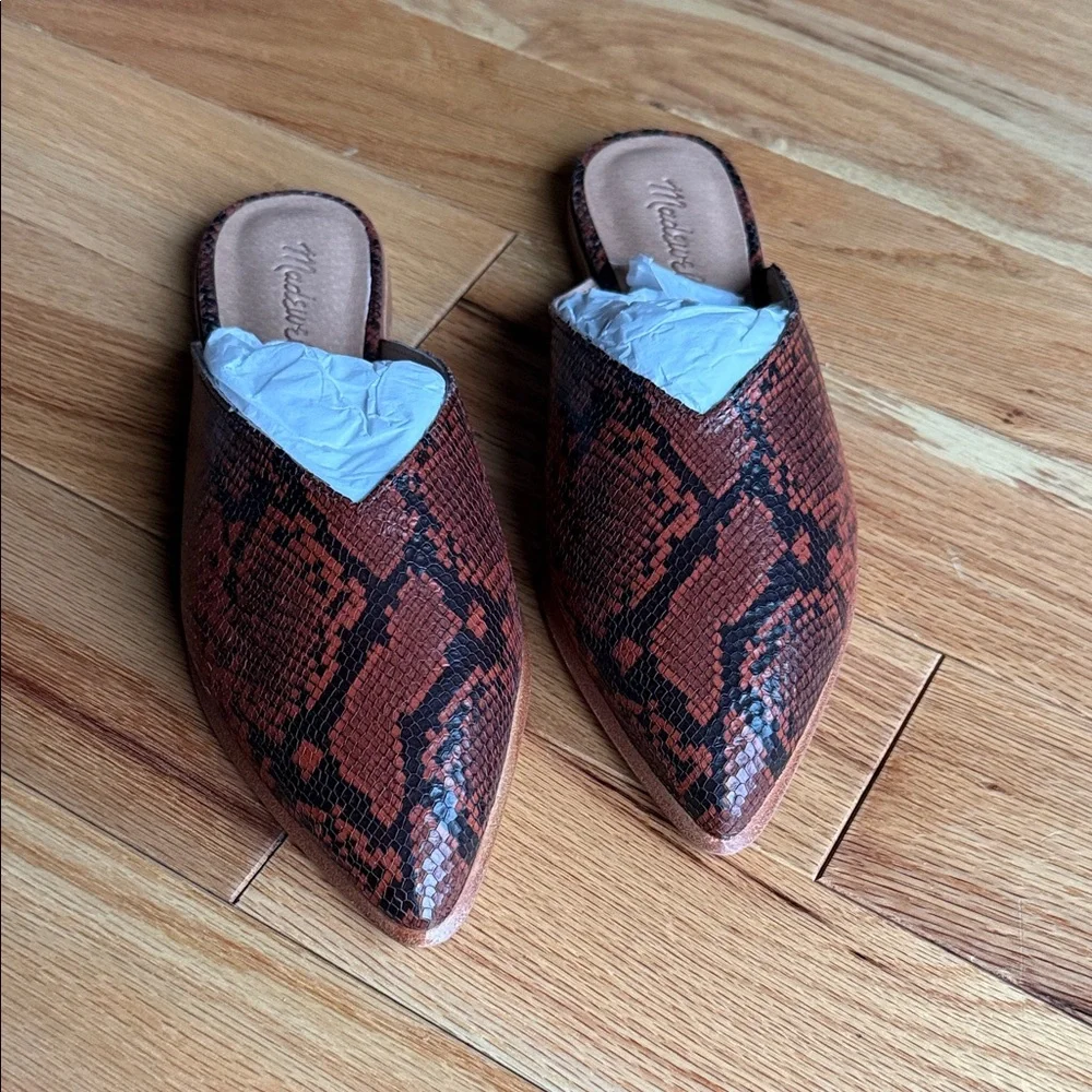 NWT Madewell Brown Snake Print Mules - Picture 1 of 5